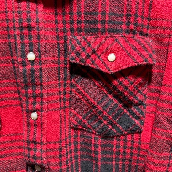 Saddle King Western Pearl Snap Flannel Shirt Men's M Red Plaid Thick Long Sleeve - Picture 4 of 9